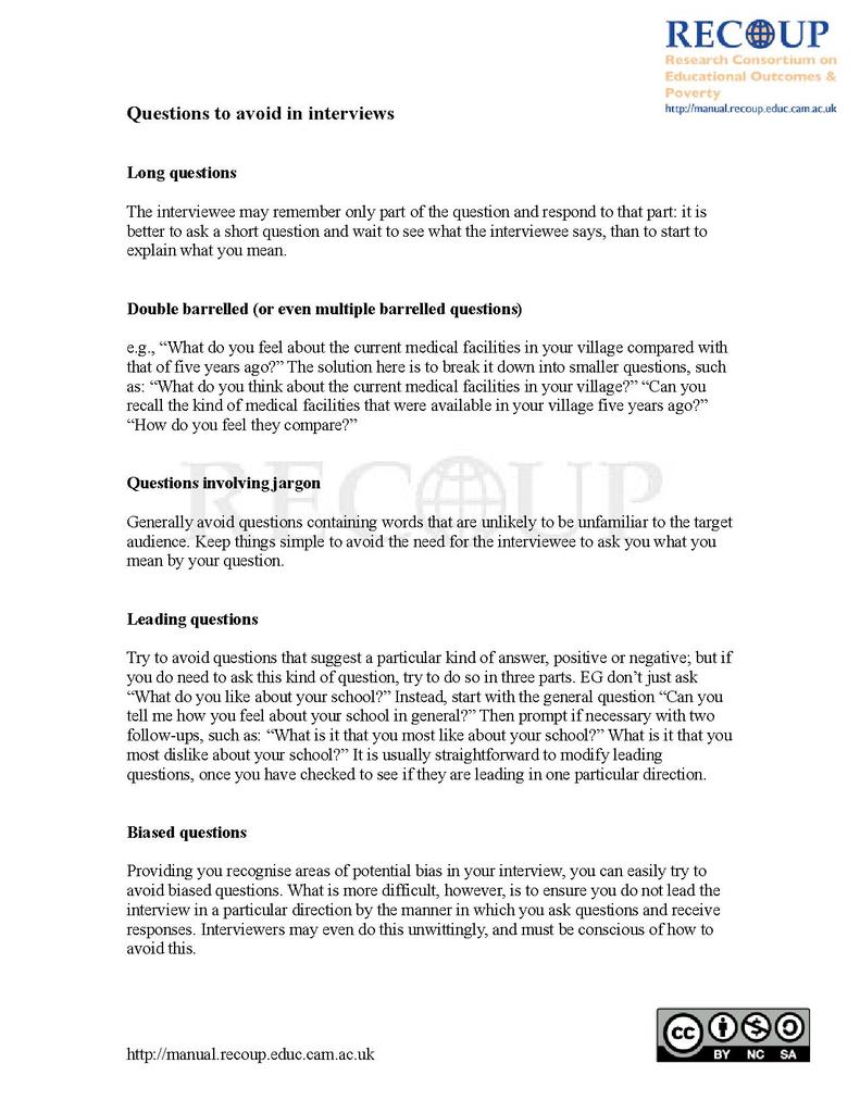 File:RECOUP Semi-structured interviews Questions to be avoided.pdf